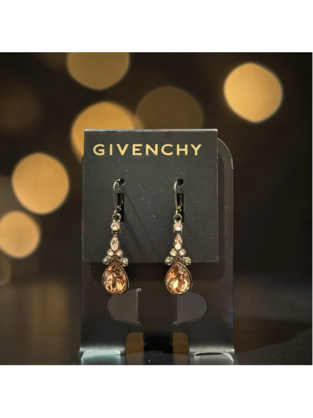 Givenchy Rose Gold Crystal Teardrop Drop Earrings NWT on Card | Champagne Rhines